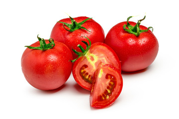 red tomato vegetable with cut isolated on white background