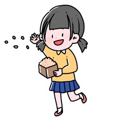 豆をまく女の子