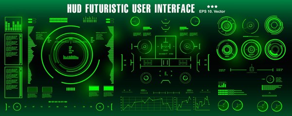 Obraz premium HUD futuristic green user interface, dashboard display virtual reality technology screen, target
