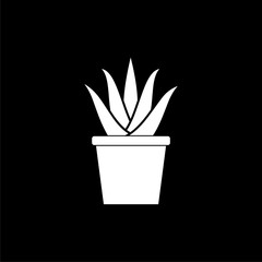 Aloe vera plant with leaves icon or logo on dark background