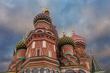 Fototapeta na wymiar bottom view of the facade of St. Basil’s Cathedral on Red Square in Moscow