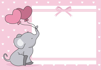 baby girl shower card. cute elephant with balloon. space for text