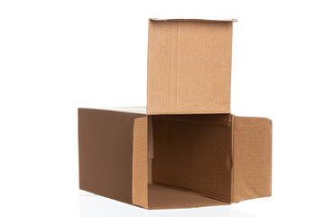 Empty opened cardboard box isolated on white