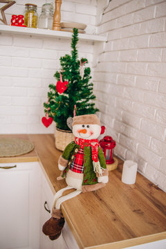 Toy snowman made at home. Decoration for the holiday.