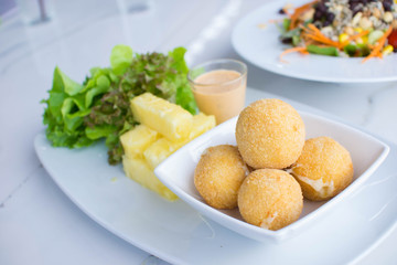 Fried Cheese ball with Pineapples.