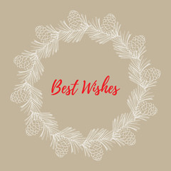 Merry Christmas and Happy New Year greeting card, banner with pine wreath