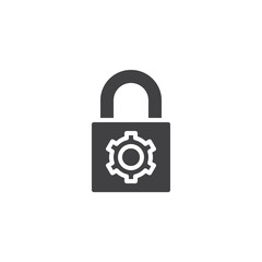 Privacy settings vector icon. filled flat sign for mobile concept and web design. Padlock with gear simple solid icon. Symbol, logo illustration. Pixel perfect vector graphics