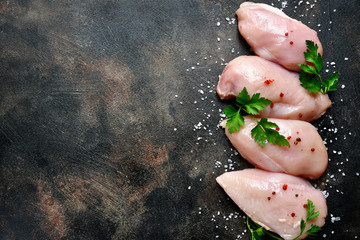 Raw organic chicken breast.Top view with copy space.