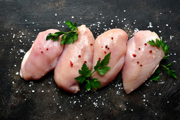 Raw organic chicken breast.Top view with copy space.