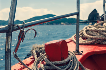 view from  the fore ferry boat in thailand (cross process)