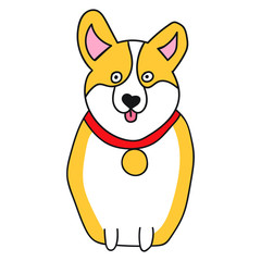 Corgi with gold medal. Vector icon, doodle illustration for greeting card, t shirt, print, stickers, posters design.
