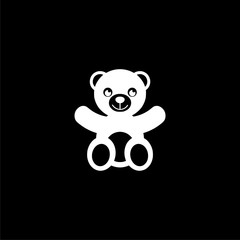 Obraz premium Cute smiling teddy bear icon or logo on dark background