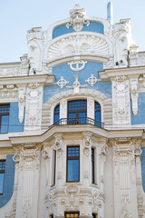 Fototapeta na wymiar Detail of Art Nouveau (Jugenstil) building in The historic center of Riga, Latvia.