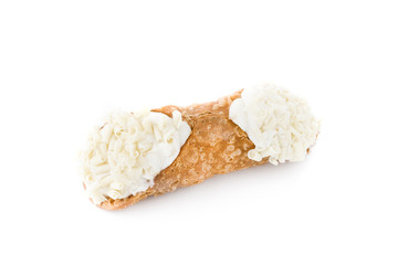 Sicilian cannolo on white background