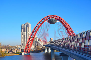 “Picturesque Bridge” - the cable-stayed bridge over the Moscow River was opened on December 27, 2007. The author of the project is architect Nikolay Shumakov. Russia, Moscow, November 2018.