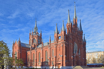 Obraz premium Roman Catholic Cathedral of the Immaculate Conception of the Blessed Virgin Mary. The temple was built in 1901-1911. Architect Thomas Bogdanovich - Dvorzhetsky. Russia, Moscow, November 2018
