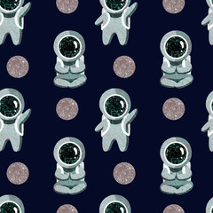 spaceman and planet pattern illustration textured raster