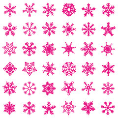 Snowflake vector icon background set plastic pink color. Trend 2019. Winter white christmas snow flake crystal element. Weather illustration ice collection. Xmas frost flat isolated silhouette symbol