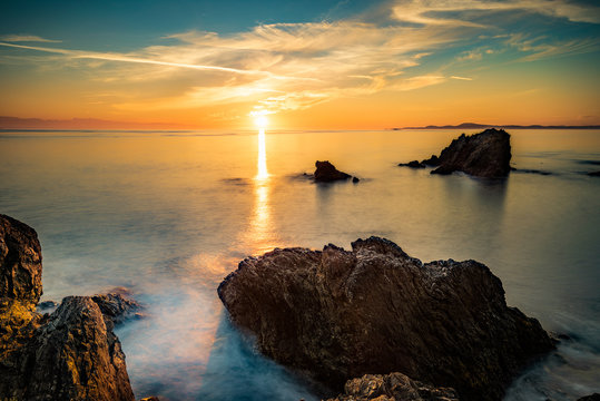 Awesome sunset and seastack with beautyful sky location deception pass park 