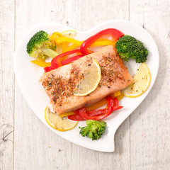 salmon fillet and vegetables