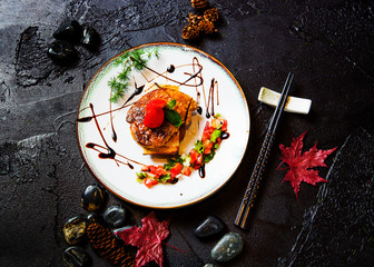 A dish of fruit cake