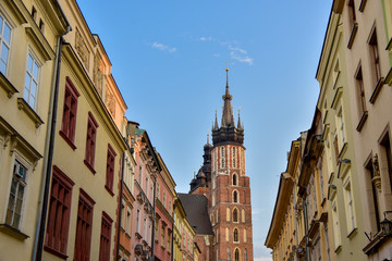 Architecture on the face of Krakow in Europe evening shooting