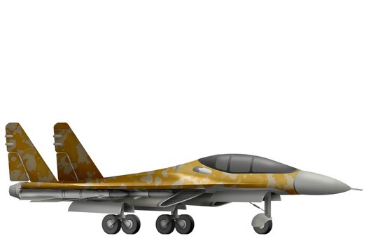 fighter, interceptor with desert camouflage with fictional design - isolated object on white background. 3d illustration