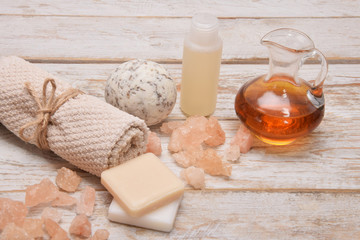 bath salt and face and cleavage oils