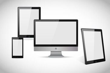 Realistic computer, laptop, tablet and smartphone vectors isolated on white