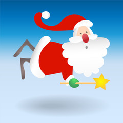 Christmas illustration. Santa Claus Flying with a magic wand in his hand