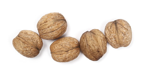 Walnuts, isolated on white background, top view