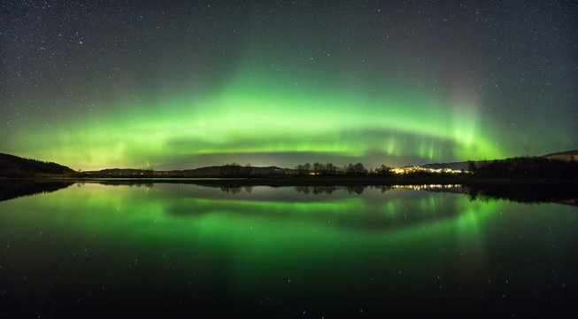 North lights on the sky above Norway, seen from Selbu area.