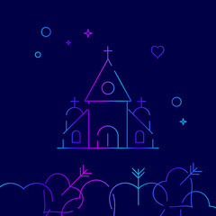 Church, Chapel Vector Line Icon. Wedding Gradient Symbol, Pictogram, Sign. Dark Blue Background. Light Abstract Geometric Background. Related Bottom Border