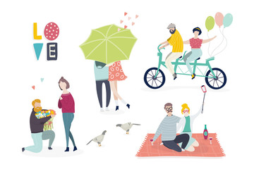 Couples in love. Hand drawn vector set. Happy valentine's day