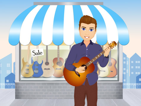 man buys the guitar
