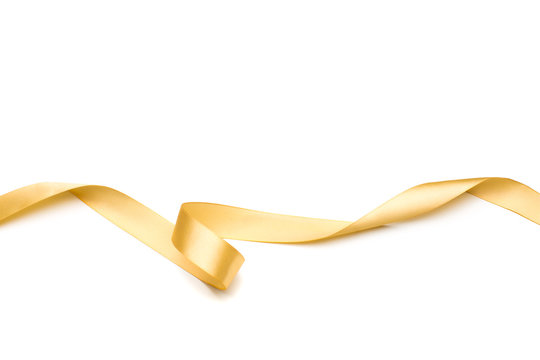 Golden Satin Ribbon Isolated On White Background