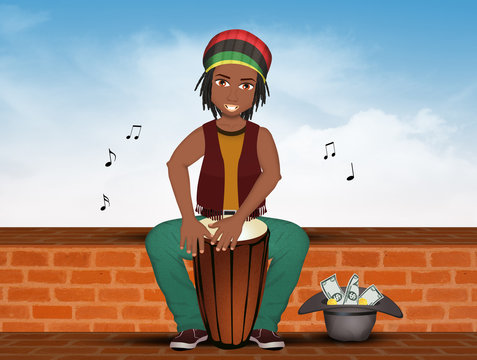 illustration of street artist plays percussion drums