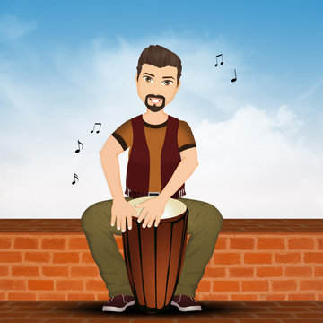 man plays percussion drums on the wall