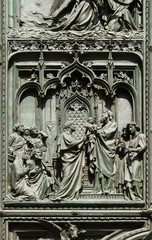 The presentation of Jesus at the temple, detail of the main bronze door of the Milan Cathedral,...