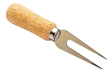 Fork for cheese. Specific cutlery to cut, eat and puncture the cheeses. Isolated on white background.