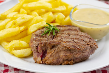 beef tournedos and fries