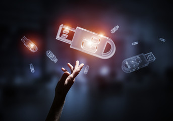 Concept of information storage and security with flash stick ico