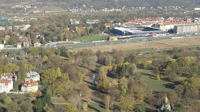 Drone aerial Prague General Arena downtown