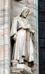 Fototapeta premium Saint Eligius, statue on the Milan Cathedral, Duomo di Santa Maria Nascente, Milan, Lombardy, Italy