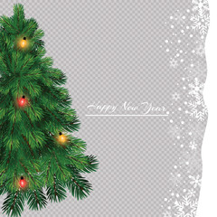 Naklejka na ściany i meble Christmas tree with beautiful lights. Branch isolated. Vector illustration on beautiful background.