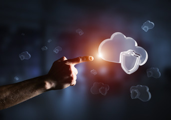 Computer and internet security concept presented by icon cloud. Mixed media