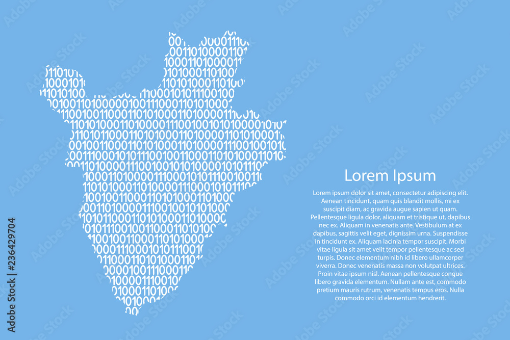 Fototapete burundi map abstract schematic from white ones and zeros binary digital code on light blue backgroun