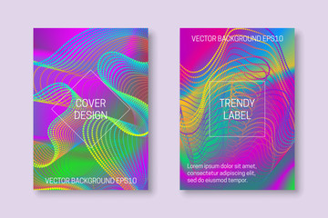Vibrant design for cover templates with colorful stream of lines and dots. Trendy brochures or packaging backgrounds.