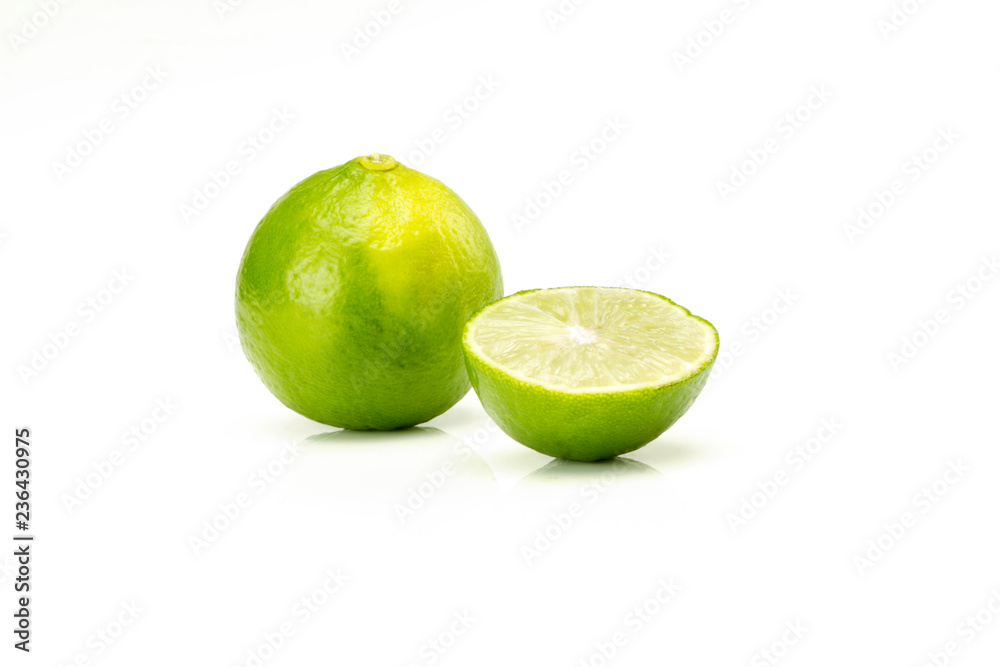 Wall mural lemon fruit with slices isolated on white background