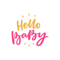 Kids lettering phrase hello baby for print, card, overlay. Modern calligraphy for baby.
